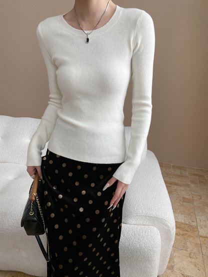 ベーシックフィットリブニットトップス