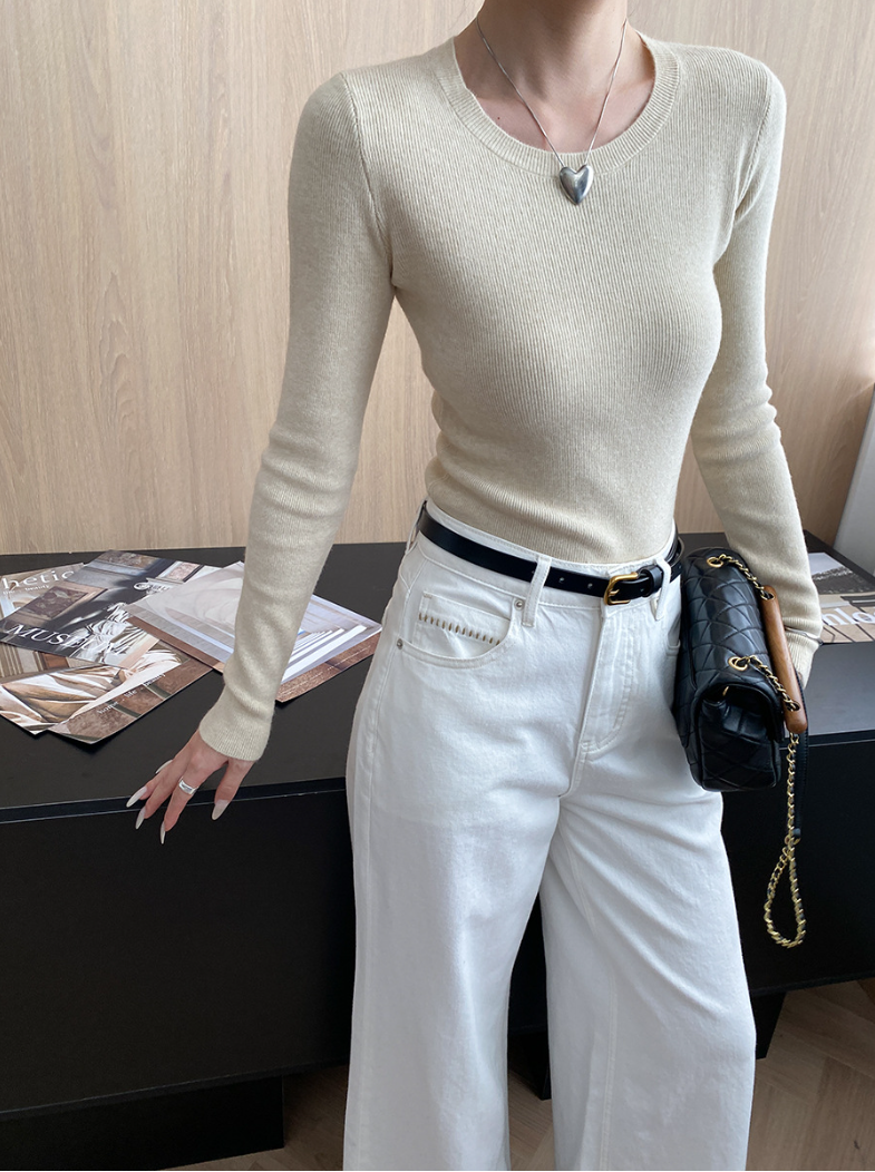 ベーシックフィットリブニットトップス