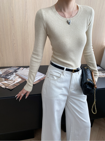 ベーシックフィットリブニットトップス