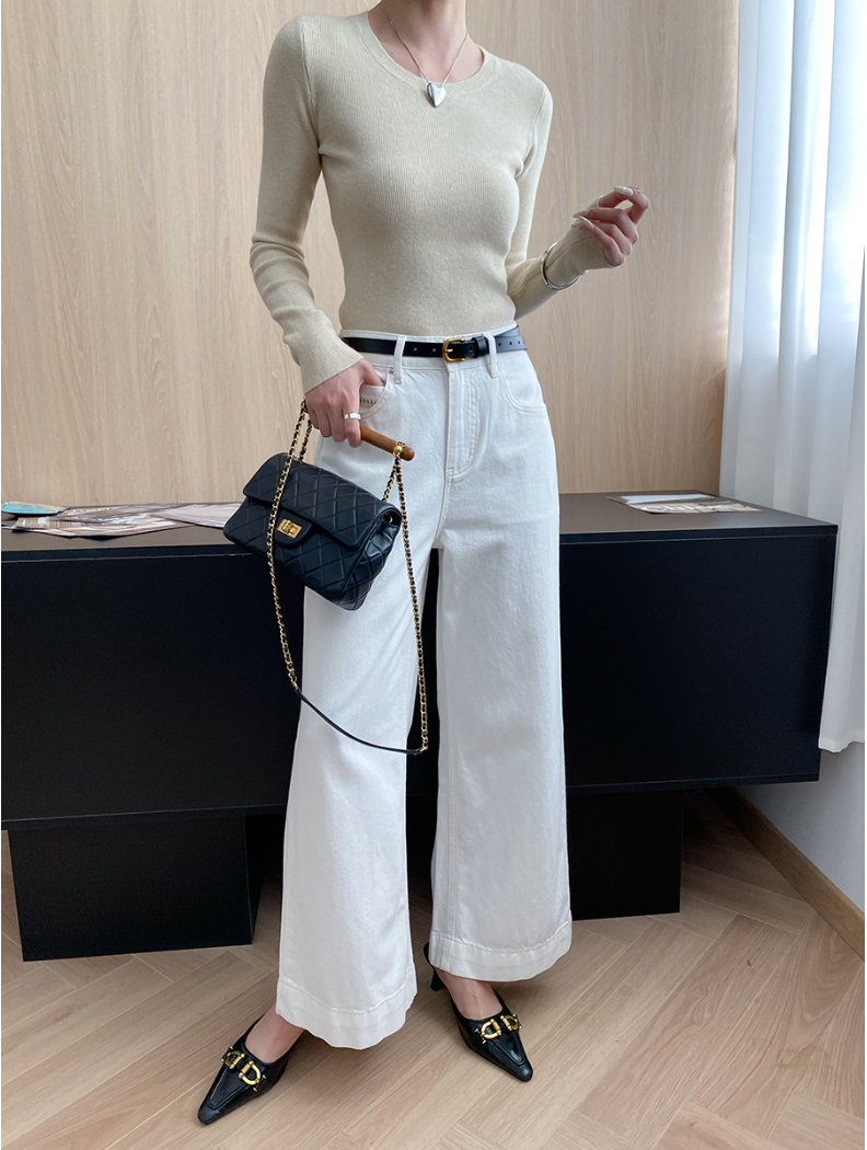 ベーシックフィットリブニットトップス