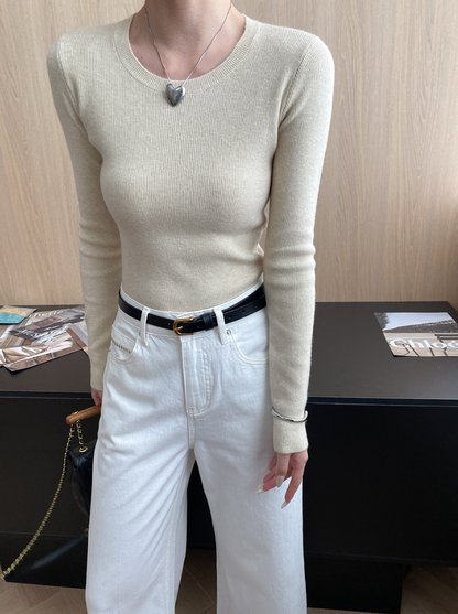 ベーシックフィットリブニットトップス