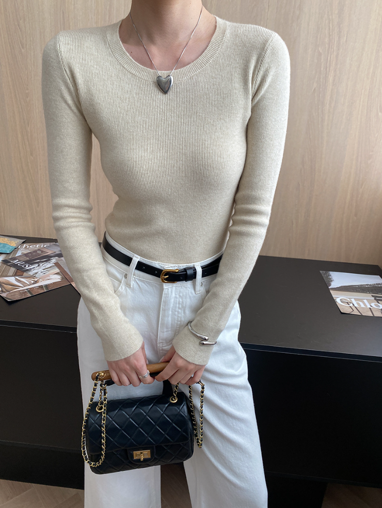 ベーシックフィットリブニットトップス