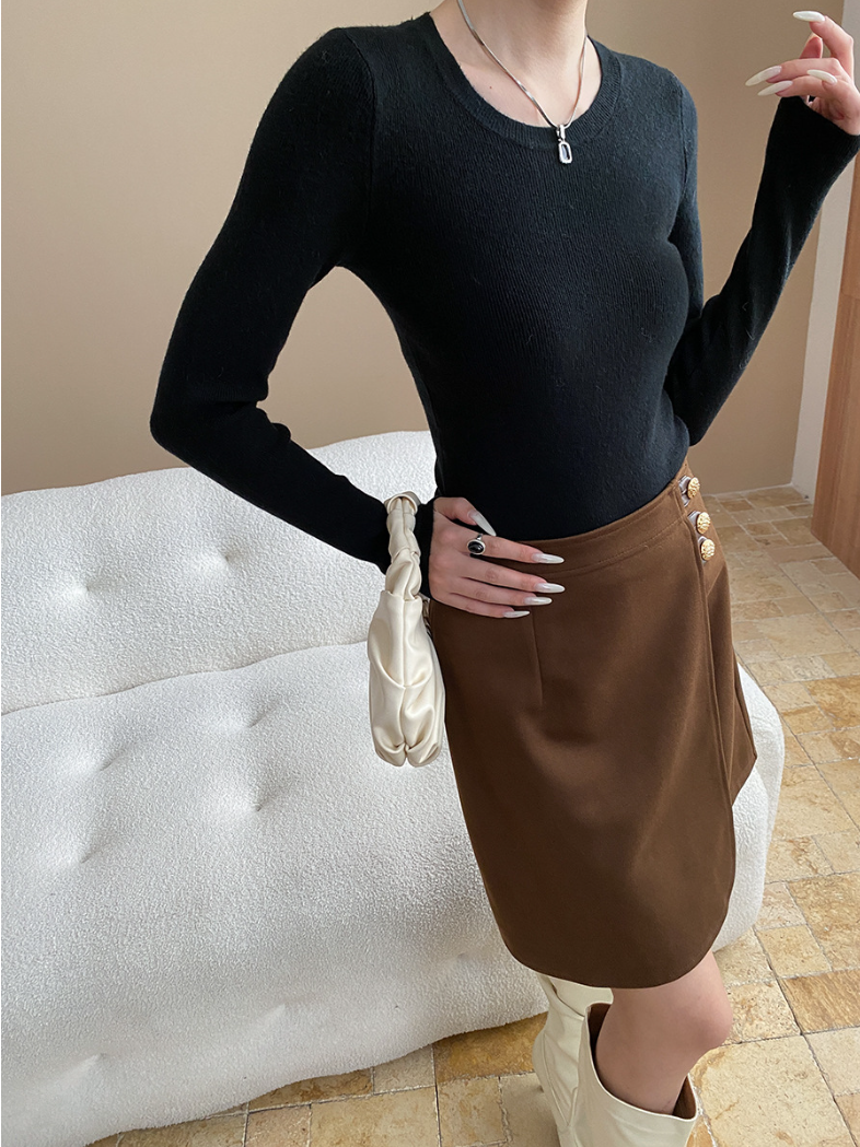 ベーシックフィットリブニットトップス