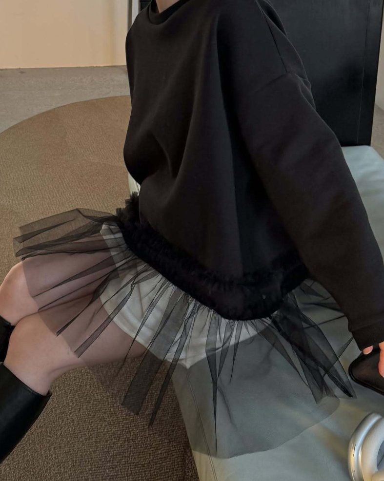 チュールヘムレイヤードスウェットトップス