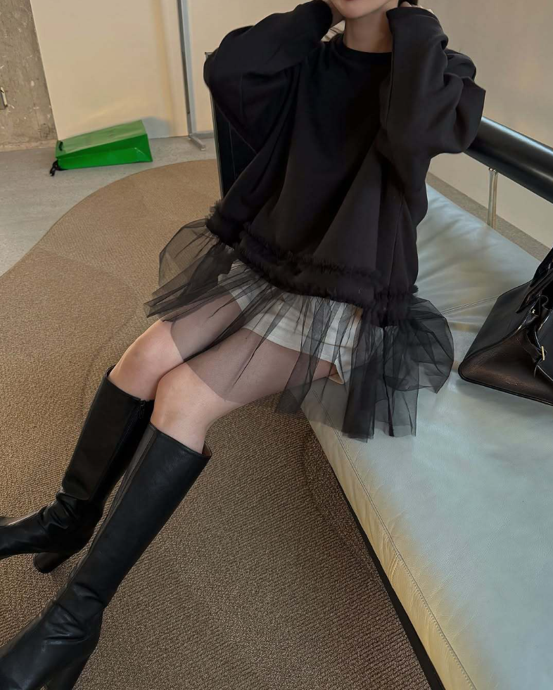 チュールヘムレイヤードスウェットトップス