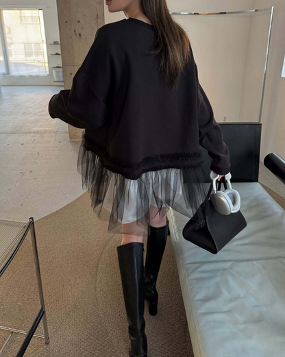 チュールヘムレイヤードスウェットトップス