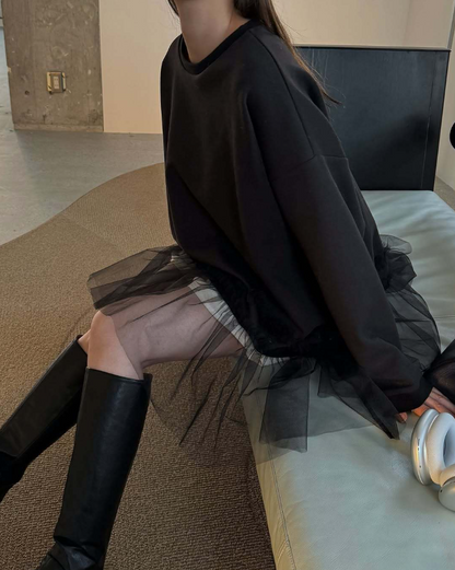 チュールヘムレイヤードスウェットトップス