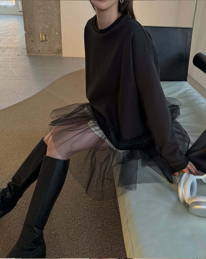 チュールヘムレイヤードスウェットトップス