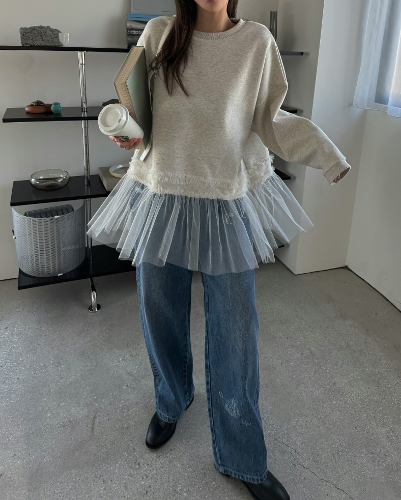 チュールヘムレイヤードスウェットトップス