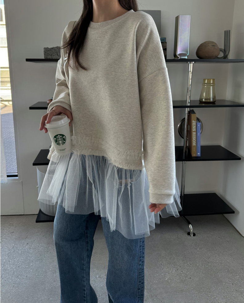チュールヘムレイヤードスウェットトップス