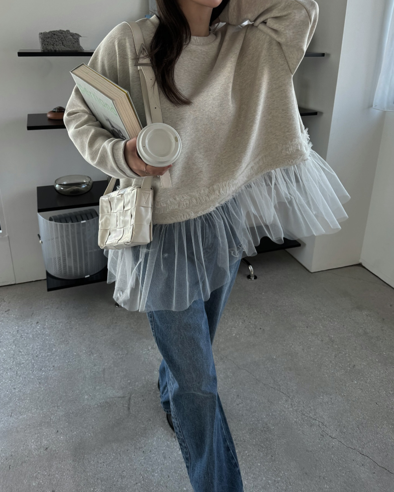 チュールヘムレイヤードスウェットトップス