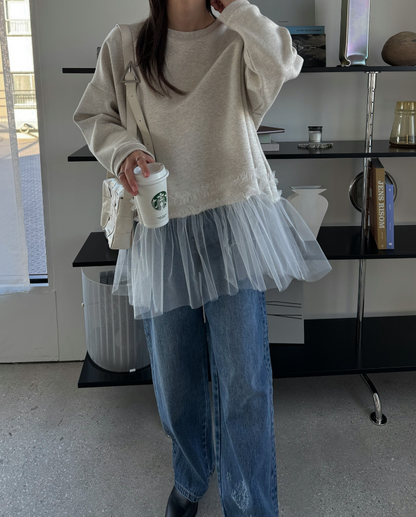 チュールヘムレイヤードスウェットトップス