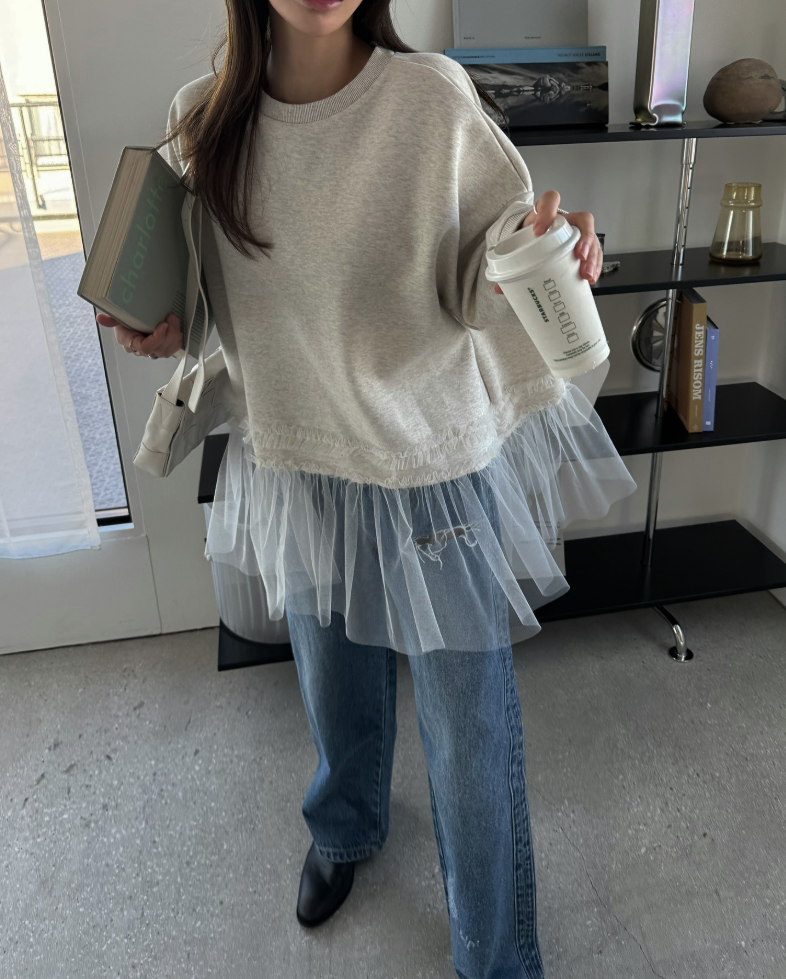 チュールヘムレイヤードスウェットトップス