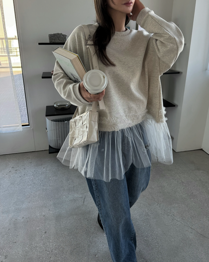 チュールヘムレイヤードスウェットトップス