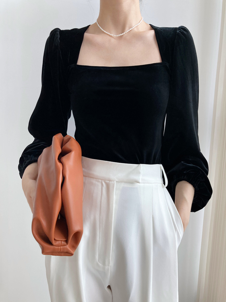 スクエアネックベロアトップス
