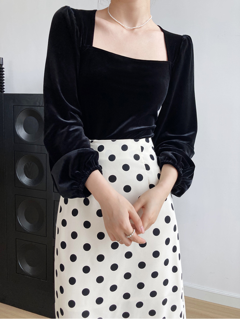 ［ SET ］スクエアネックベロアトップス×チェックAラインミニスカート