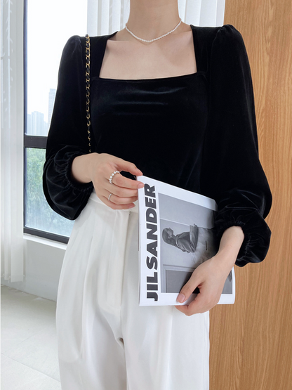 スクエアネックベロアトップス