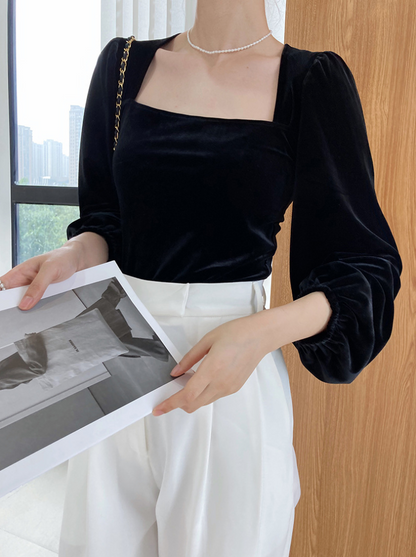 ［ SET ］スクエアネックベロアトップス×チェックAラインミニスカート