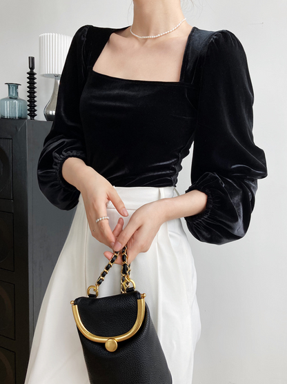 ［ SET ］スクエアネックベロアトップス×チェックAラインミニスカート