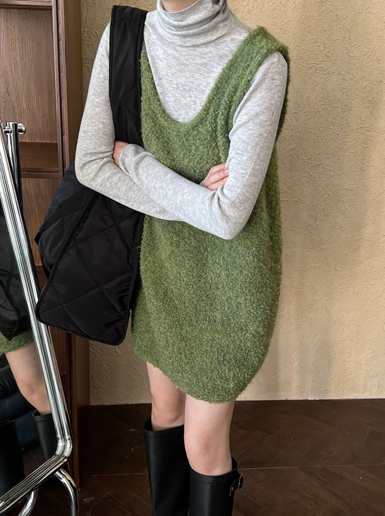 ボアタッチニットベストワンピース