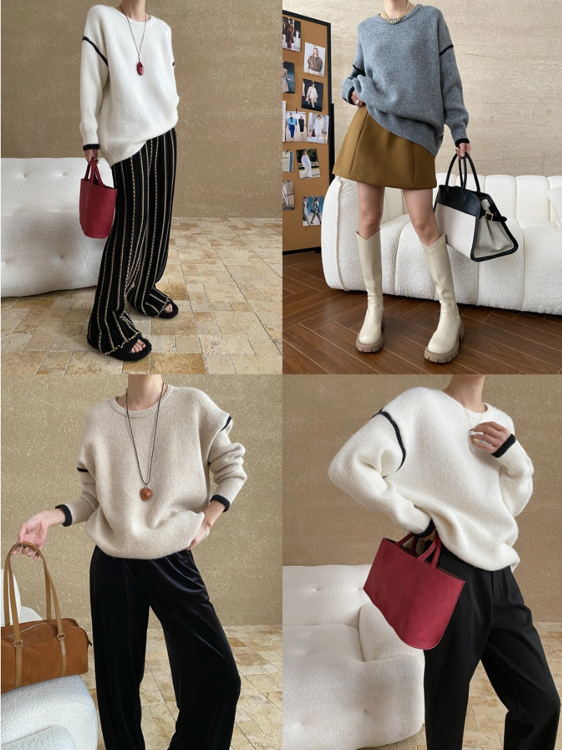 コントラストラインニットプルオーバー