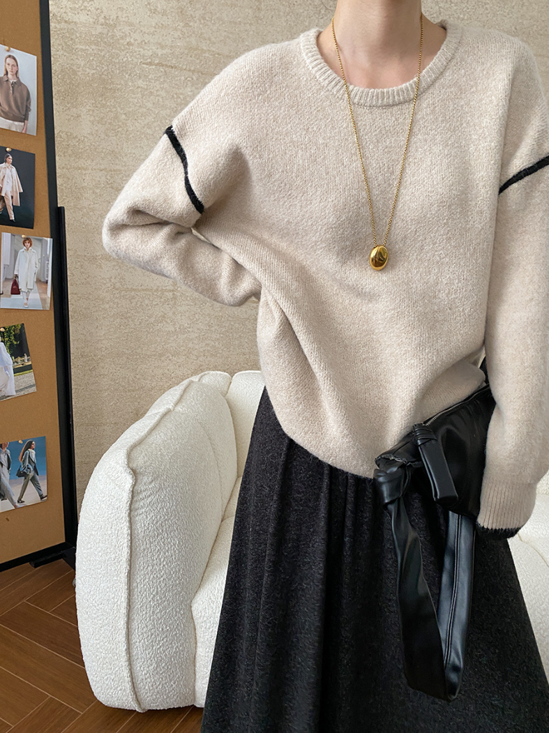 コントラストラインニットプルオーバー