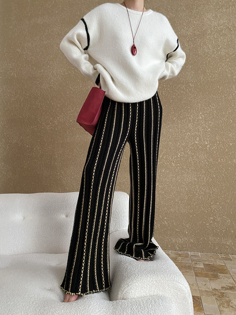 コントラストラインニットプルオーバー