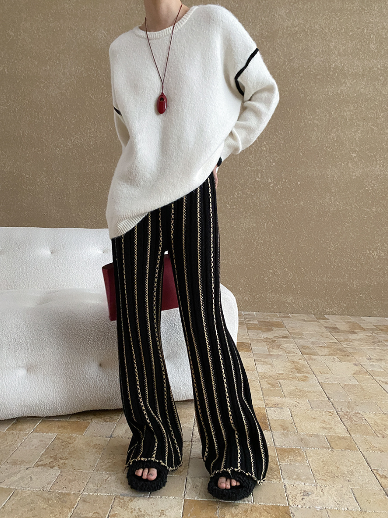 コントラストラインニットプルオーバー