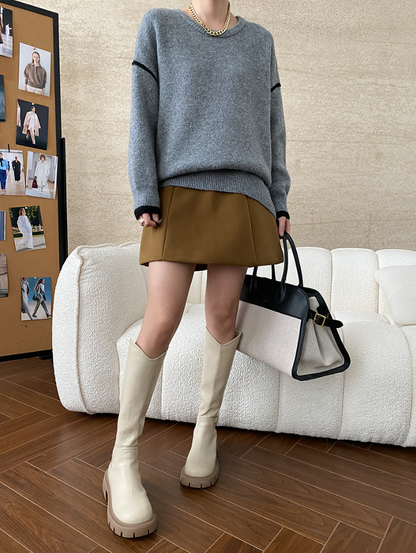 コントラストラインニットプルオーバー