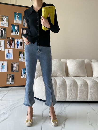 ワイドカラーニットカーディガン