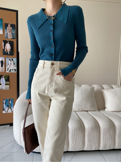 ワイドカラーニットカーディガン