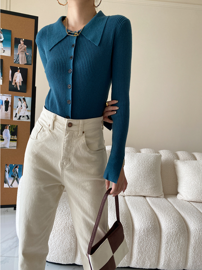 ワイドカラーニットカーディガン