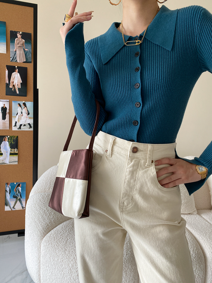 ワイドカラーニットカーディガン