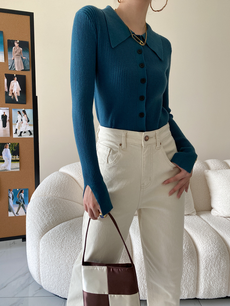 ワイドカラーニットカーディガン