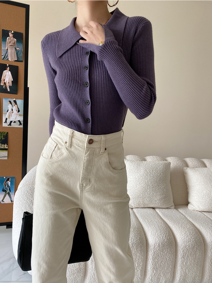 ワイドカラーニットカーディガン