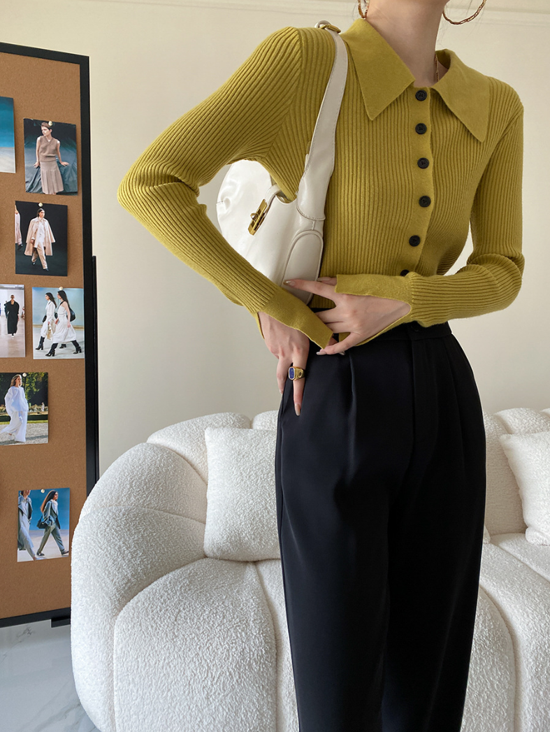 ワイドカラーニットカーディガン