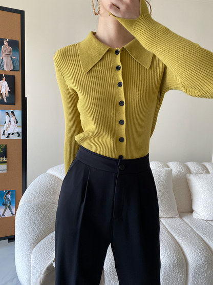 ワイドカラーニットカーディガン