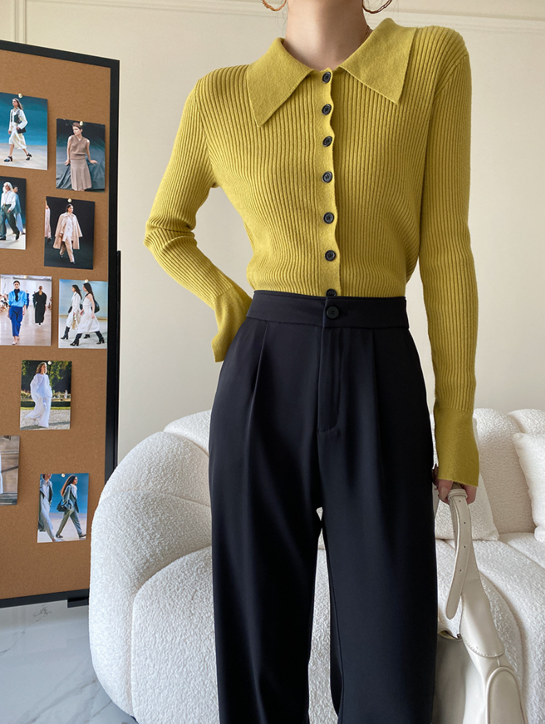 ワイドカラーニットカーディガン