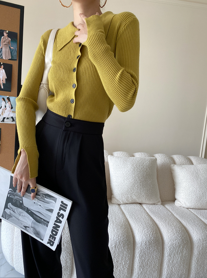 ワイドカラーニットカーディガン