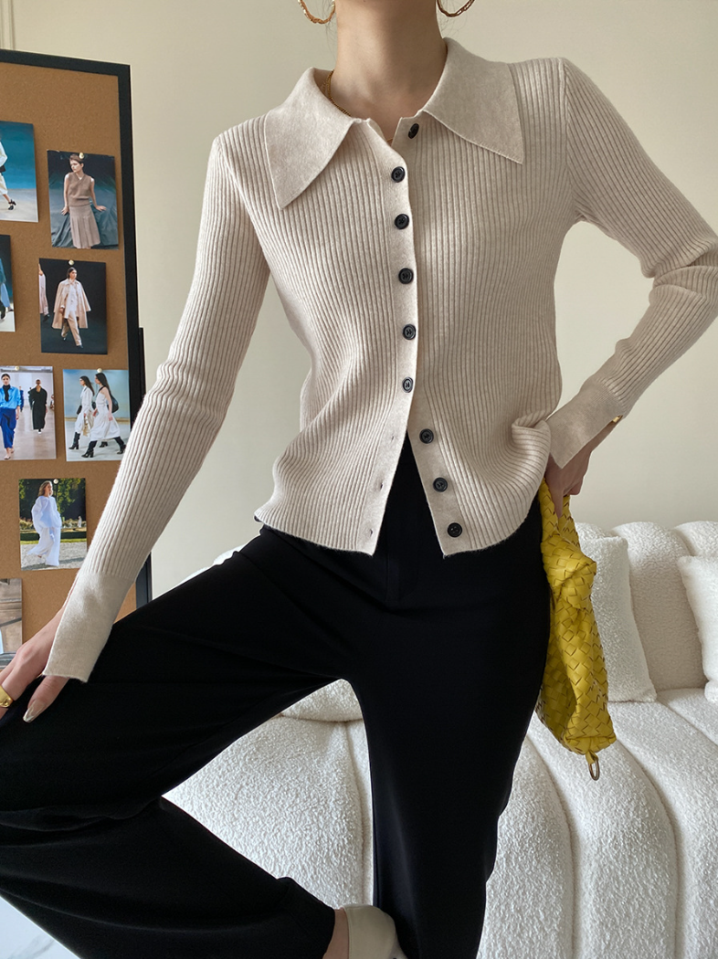 ワイドカラーニットカーディガン