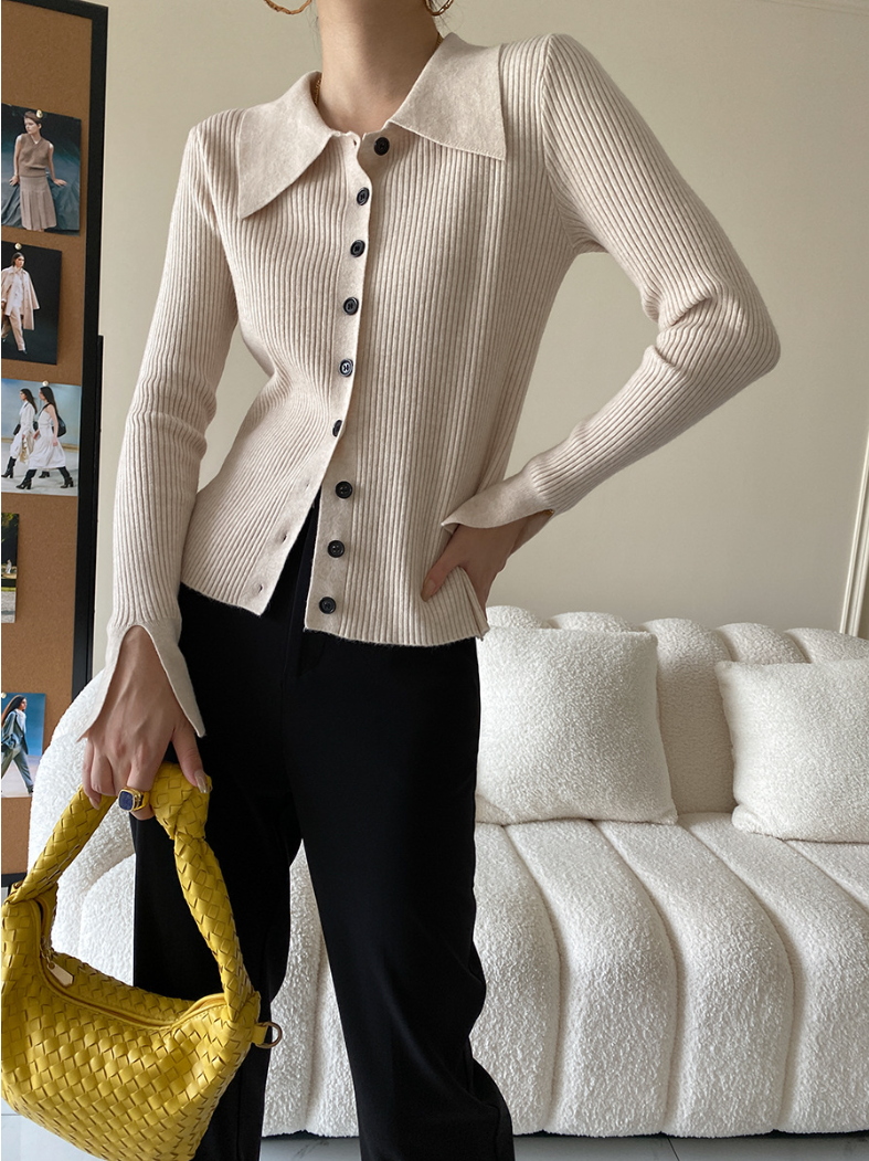 ワイドカラーニットカーディガン