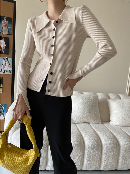 ワイドカラーニットカーディガン