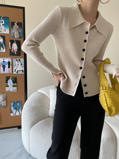 ワイドカラーニットカーディガン