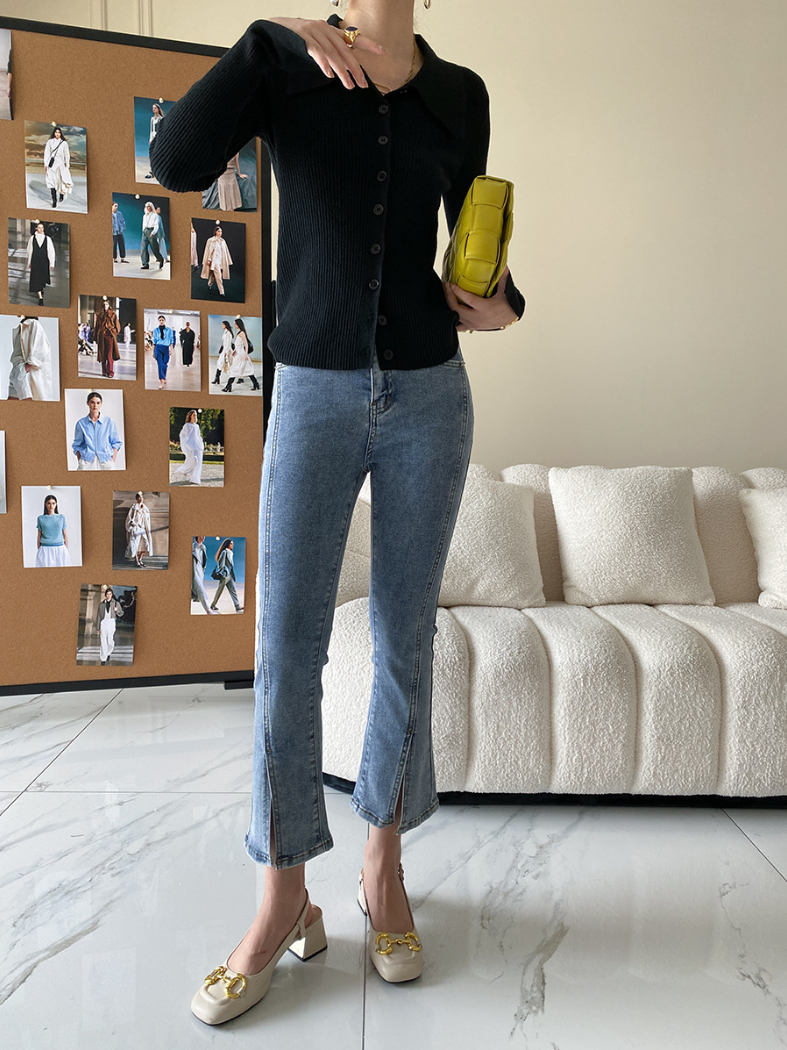 ワイドカラーニットカーディガン