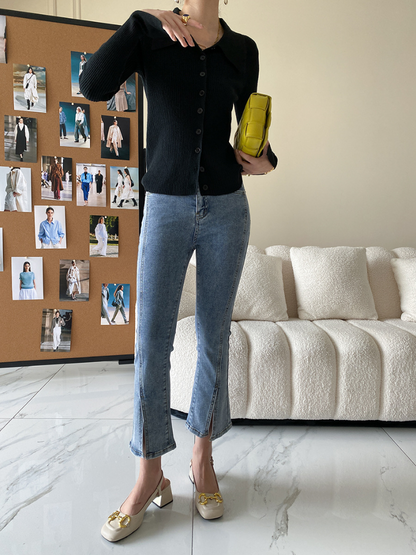 ワイドカラーニットカーディガン