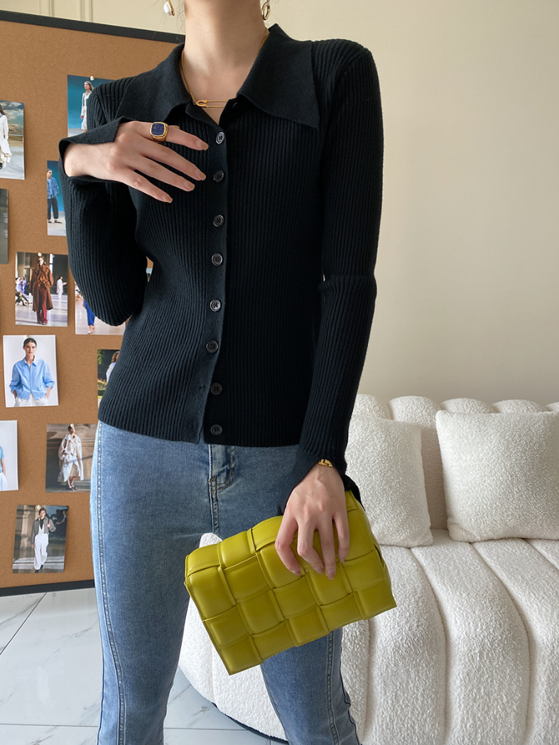 ワイドカラーニットカーディガン