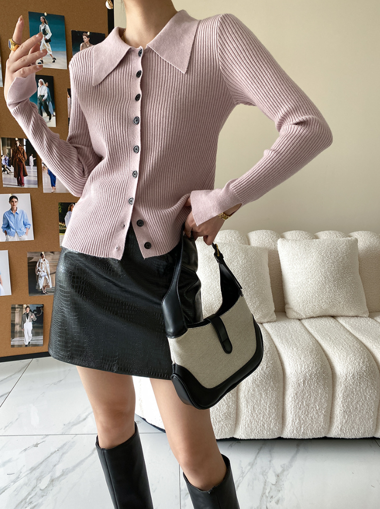 ワイドカラーニットカーディガン