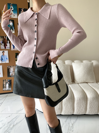 ワイドカラーニットカーディガン