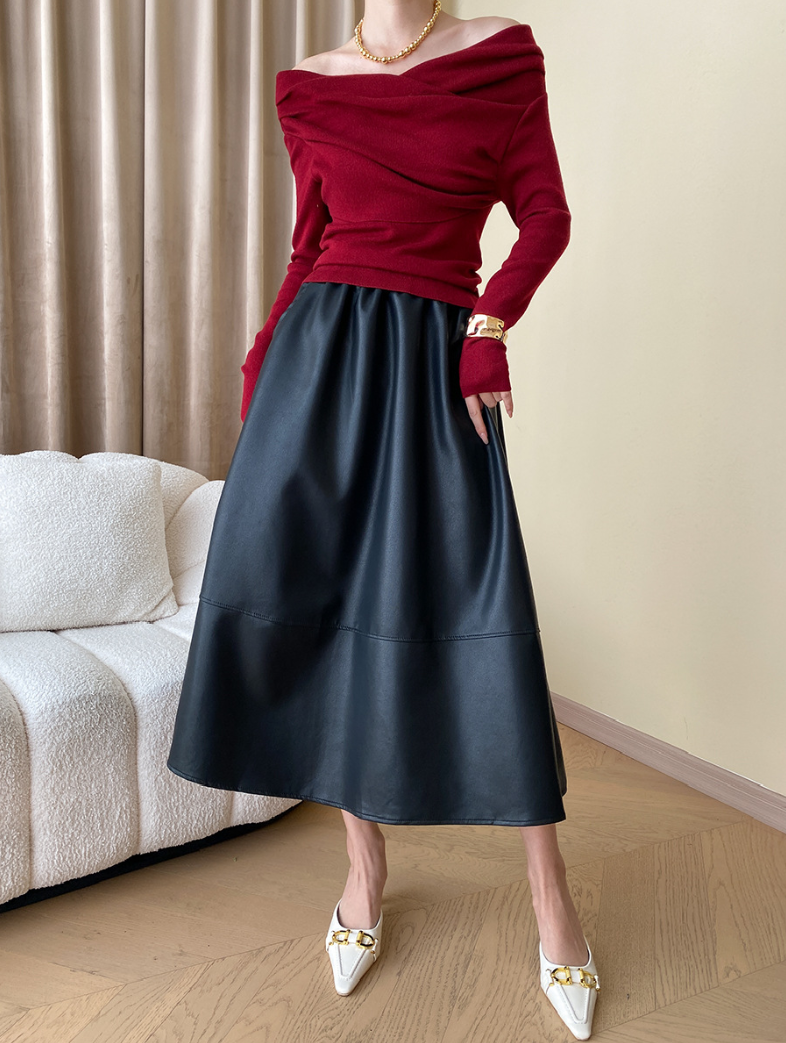 オフショルダードレープニットトップス