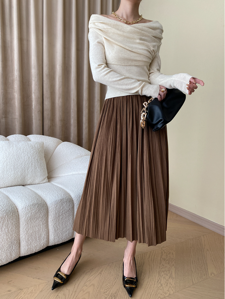 オフショルダードレープニットトップス